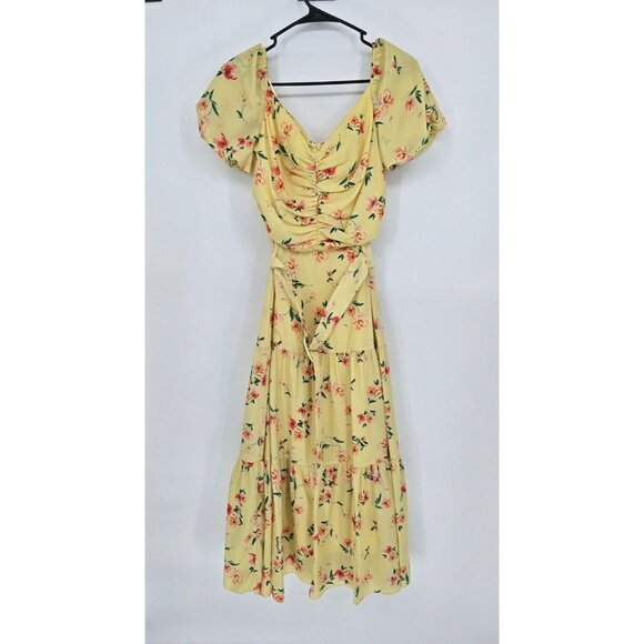 Paloma Blue Size Large Evie Dress Yellow Floral Print with Belt  MSRP $504 - Picture 2 of 6